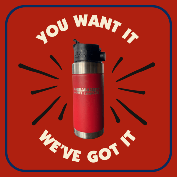 You want it. We've got it. With an image of our stainless steel, red travel mug.